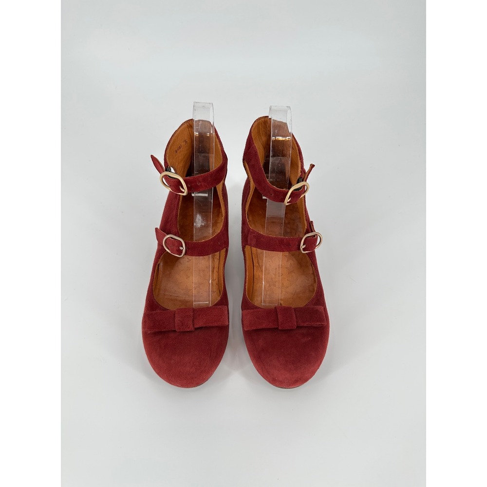 Chie Mihara Burgundy Red Suede Double Strap Mary Jane Bow Heels Women's 36‎ US 6 - Picture 3 of 10